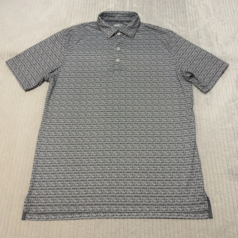 Johnnie-O Polo Shirt Mens Large Heather Black Geometric Golf Stretch Performance